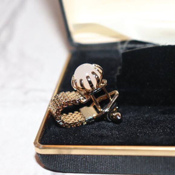 Handsome Gold and Opalite SWANK wrap around cufflinks in BOX - Picture 2 of 5